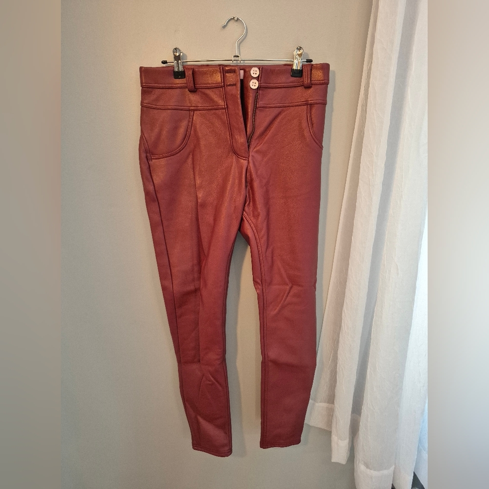 Burgundy Leather Sculpting Pants